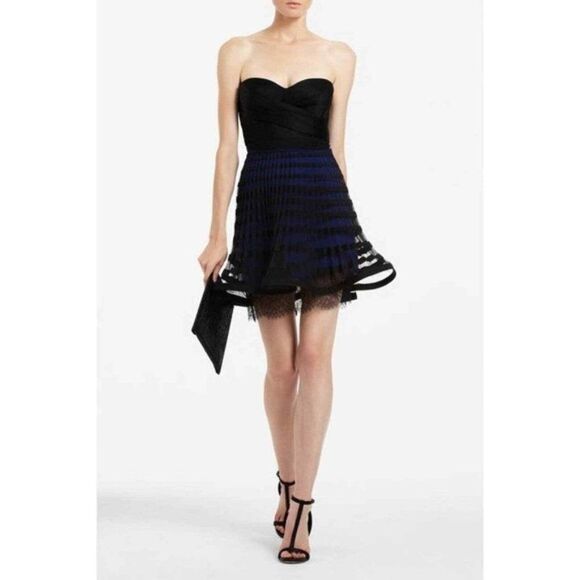 🌹 BCBG 🌹 Strapless Pleated Mini Dress - [Size 10, Blue & Black] - Picture 1 of 15